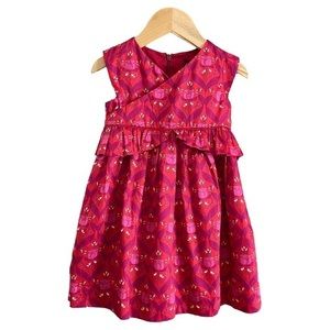 Tea Collection Red and Pink Floral Print Faux Wrap Top Formal Dress